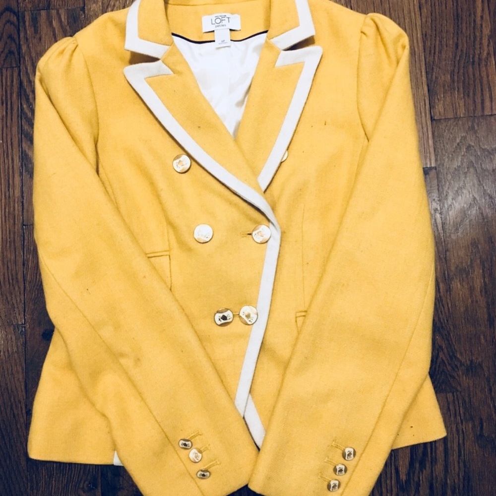 Ann Taylor LOFT Mustard White Trim Blazer